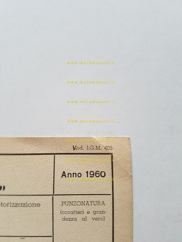 Aermacchi Ala Bianca 175 N 1960 scheda omologazione DGM Facsimile …