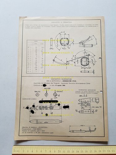 Aermacchi Ala Bianca 175 N 1960 scheda omologazione DGM Facsimile …