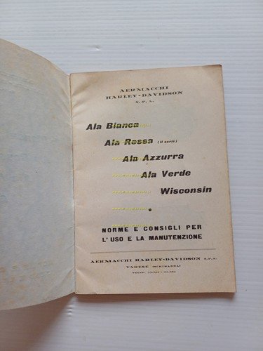 Aermacchi Harley-Davidson 250 Ala Verde-Bianca-Rossa 1961 manuale uso originale