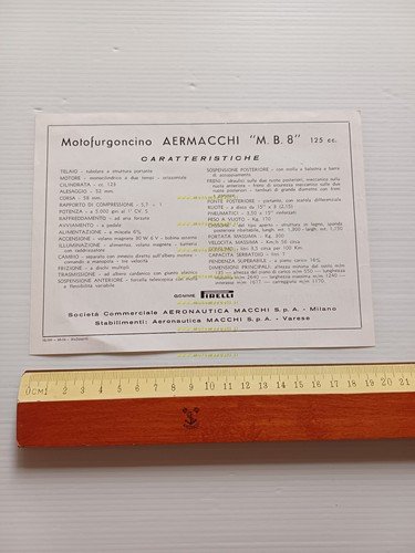 Aermacchi MB 8 125 1954 motocarro depliant italiano originale