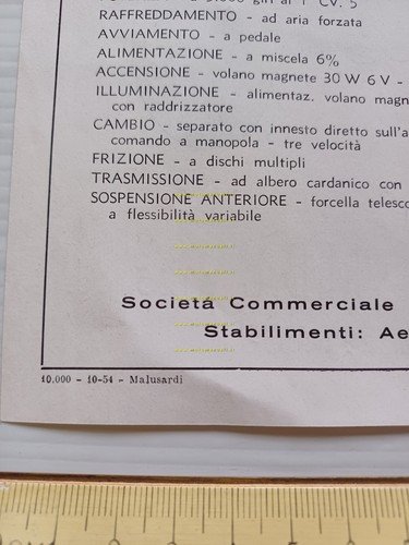 Aermacchi MB 8 125 1954 motocarro depliant italiano originale