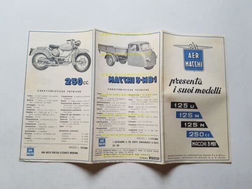 Aermacchi produzione modelli 125 250 motocarro 1953 depliant originale italiano