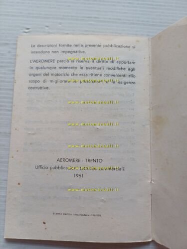 Aeromere Capriolo 100 1961 manuale uso manutenzione libretto originale