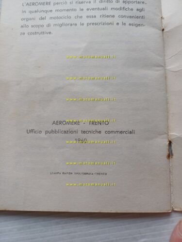 Aeromere Capriolo 125 1960 manuale uso manutenzione libretto originale