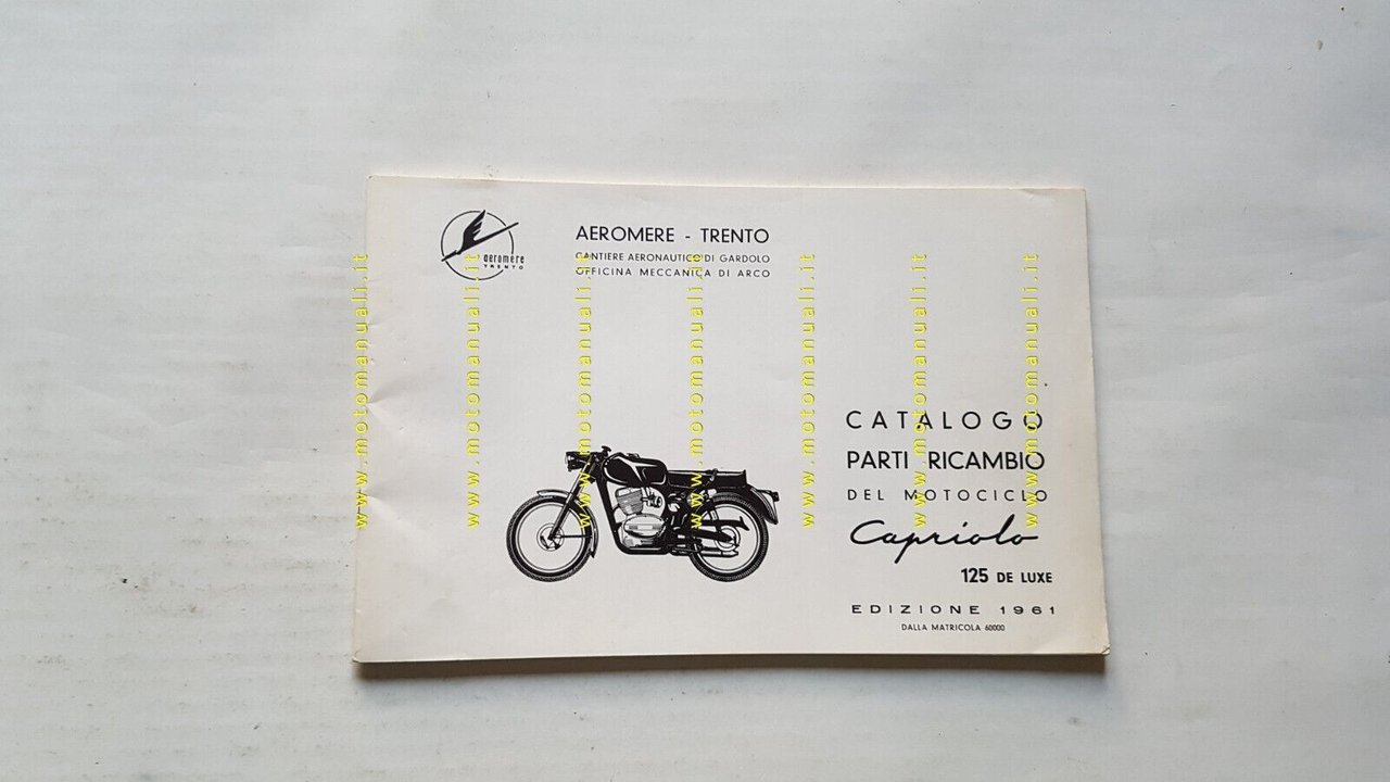 Aeromere Capriolo 125 De Luxe 1961 catalogo ricambi ORIGINALE spare …