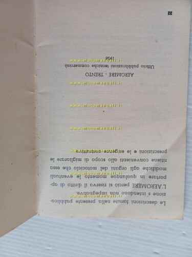 Aeromere Capriolo 75 1958 manuale uso manutenzione libretto originale