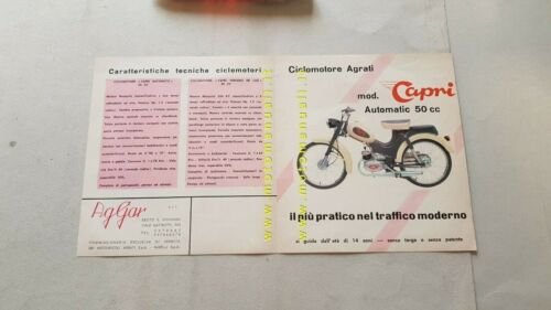 Agrati 50 produzione ciclomotori Capri anni 60 depliant ITALIANO brochure