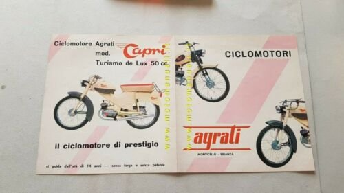 Agrati 50 produzione ciclomotori Capri anni 60 depliant ITALIANO brochure