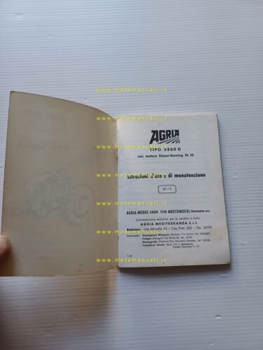 Agria motozappa 2800 D manuale uso originale ITALIANO