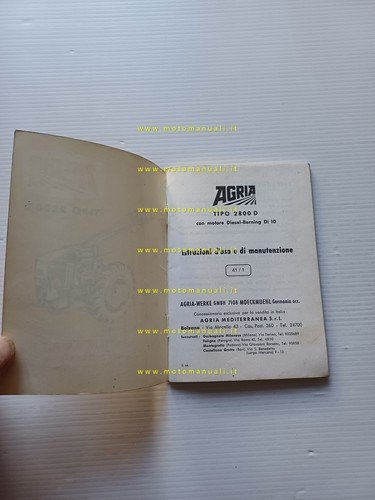 Agria motozappa 2800 D manuale uso originale ITALIANO