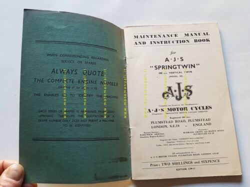 AJS modelli Springtwin 1950 manuale uso manutenzione INGLESE originale