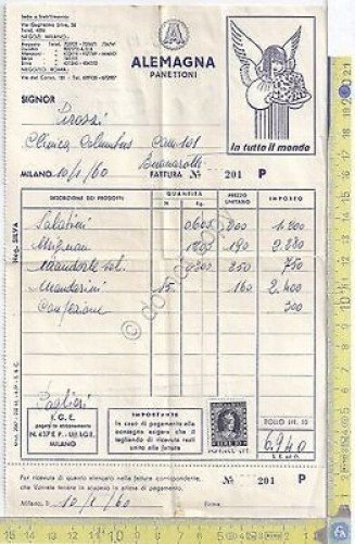 Alemagna - Fattura fornitura rinfresco - 10 Gennaio 1960