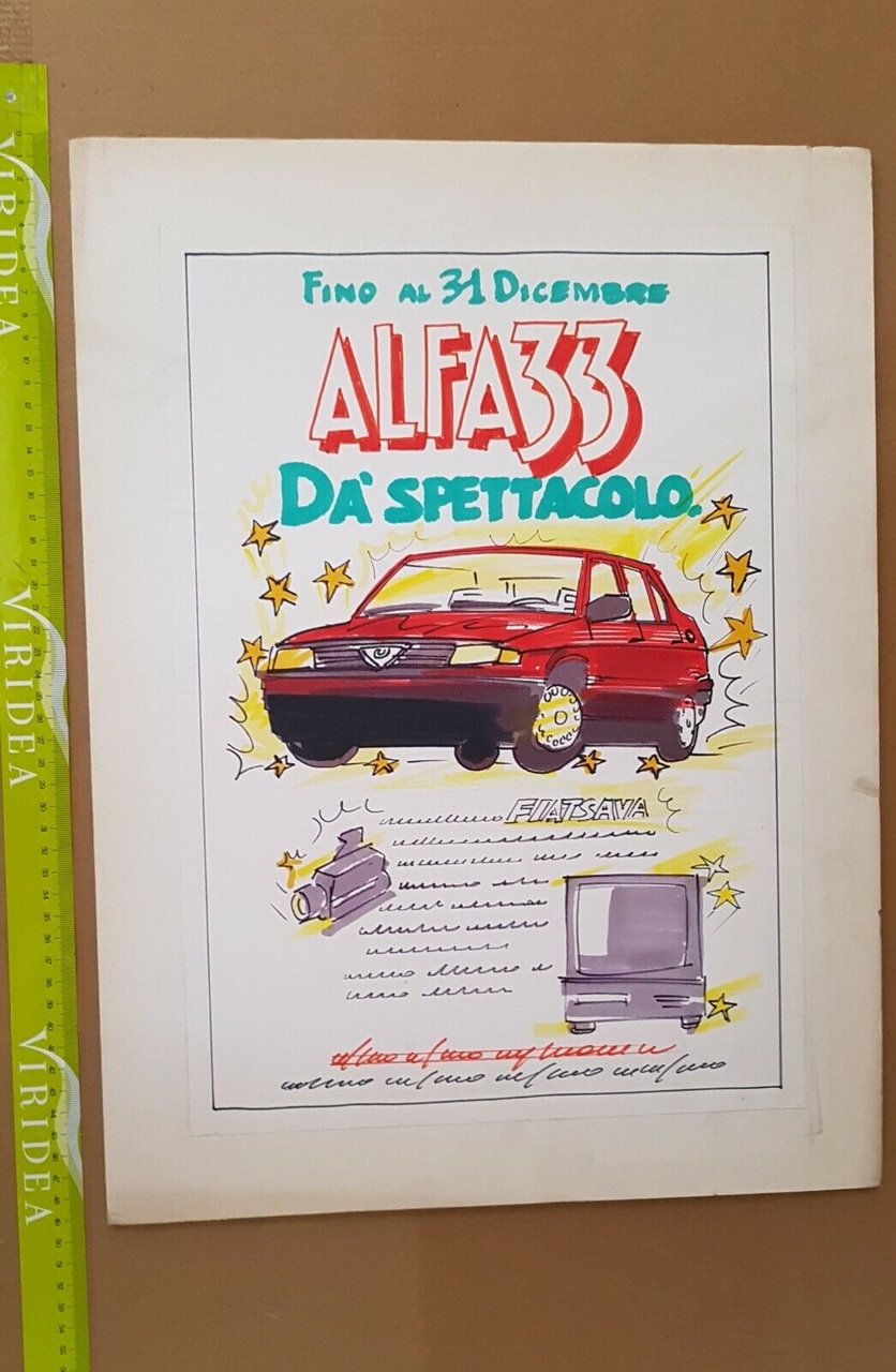 Alfa 33 bozzetto originale pubblicità disegno mano libera no manifesto …