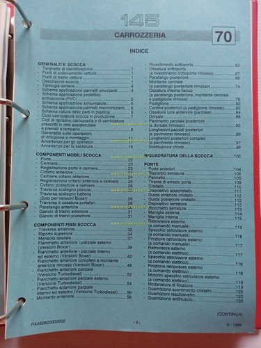 Alfa Romeo 145-146 1994-6 manuale officina Carrozzeria- Climatizzatore originale