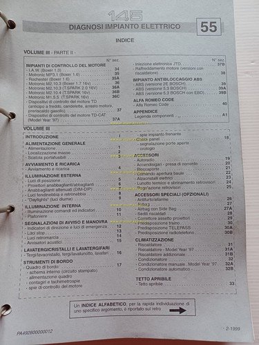 Alfa Romeo 145-146 1996-9 manuale officina Impianto elettrico-Diagnosi vol. III