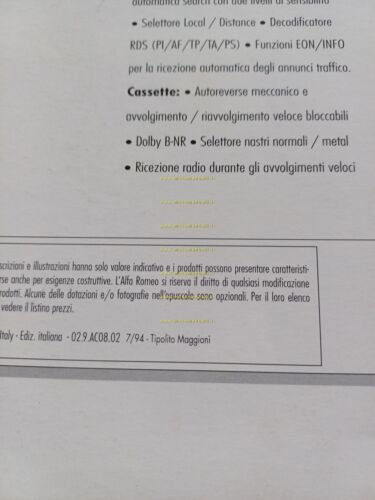 Alfa Romeo 145 autoradio dedicata 1994 depliant originale italiano