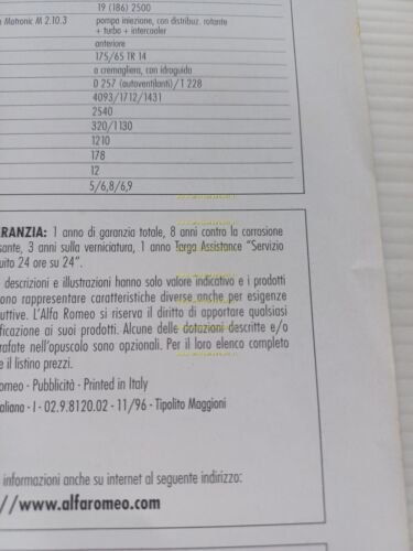 Alfa Romeo 145 modelli 1996-97 depliant originale italiano