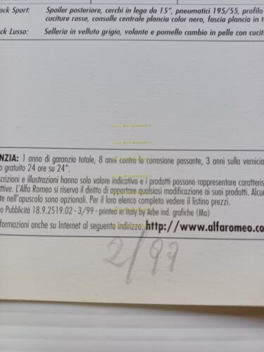 Alfa Romeo 145 modelli 1999 cartella colori+ interni depliant italiano …