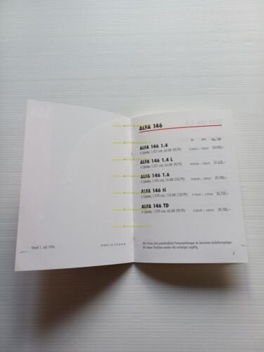 Alfa Romeo 146 modelli 1996 depliant listino TEDESCO originale