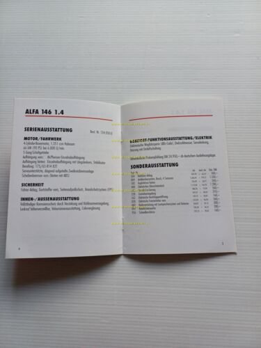 Alfa Romeo 146 modelli 1996 depliant listino TEDESCO originale