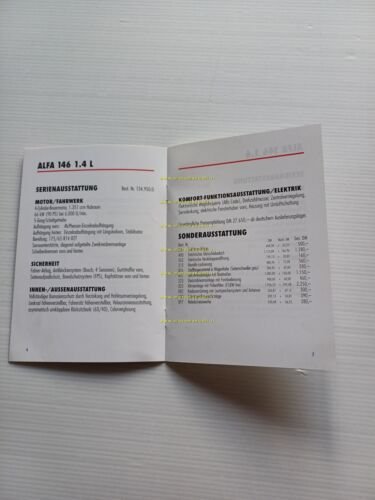 Alfa Romeo 146 modelli 1996 depliant listino TEDESCO originale