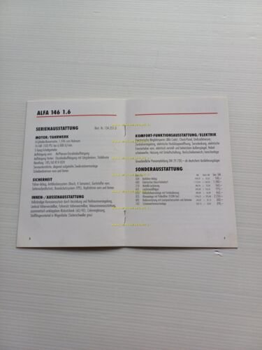 Alfa Romeo 146 modelli 1996 depliant listino TEDESCO originale