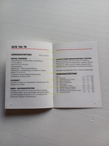 Alfa Romeo 146 modelli 1996 depliant listino TEDESCO originale