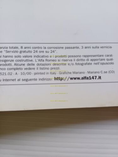 Alfa Romeo 147 modelli 2000 depliant italiano originale
