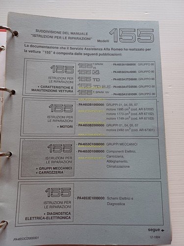 Alfa Romeo 155 1991-94 manuale officina Gruppi Meccanici - Carrozzeria …