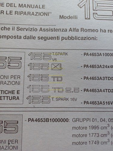 Alfa Romeo 155 1991-94 manuale officina Riparazione Tutti Motori originale