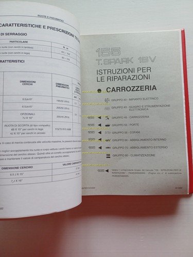 Alfa Romeo 155 TS 1994-5 COMPLEMENTO manuale officina Motore Mecc. …