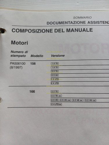 Alfa Romeo 156-166 1997 manuale officina Motori Riparazioni al Banco …