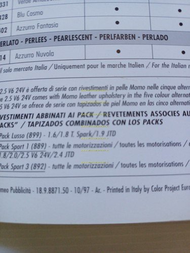 ALFA ROMEO 156 cartella colori + colori interni 1997 depliant …