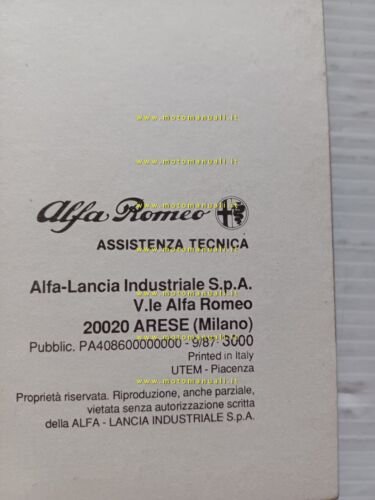 Alfa Romeo 164 modelli 1987 manuale officina caratteristiche prescriz. tecniche