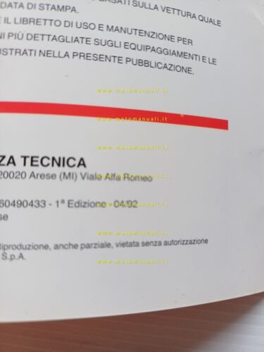 Alfa Romeo 164 Super Informazioni Pronto Impiego 1992 ALLEGATO manuale …