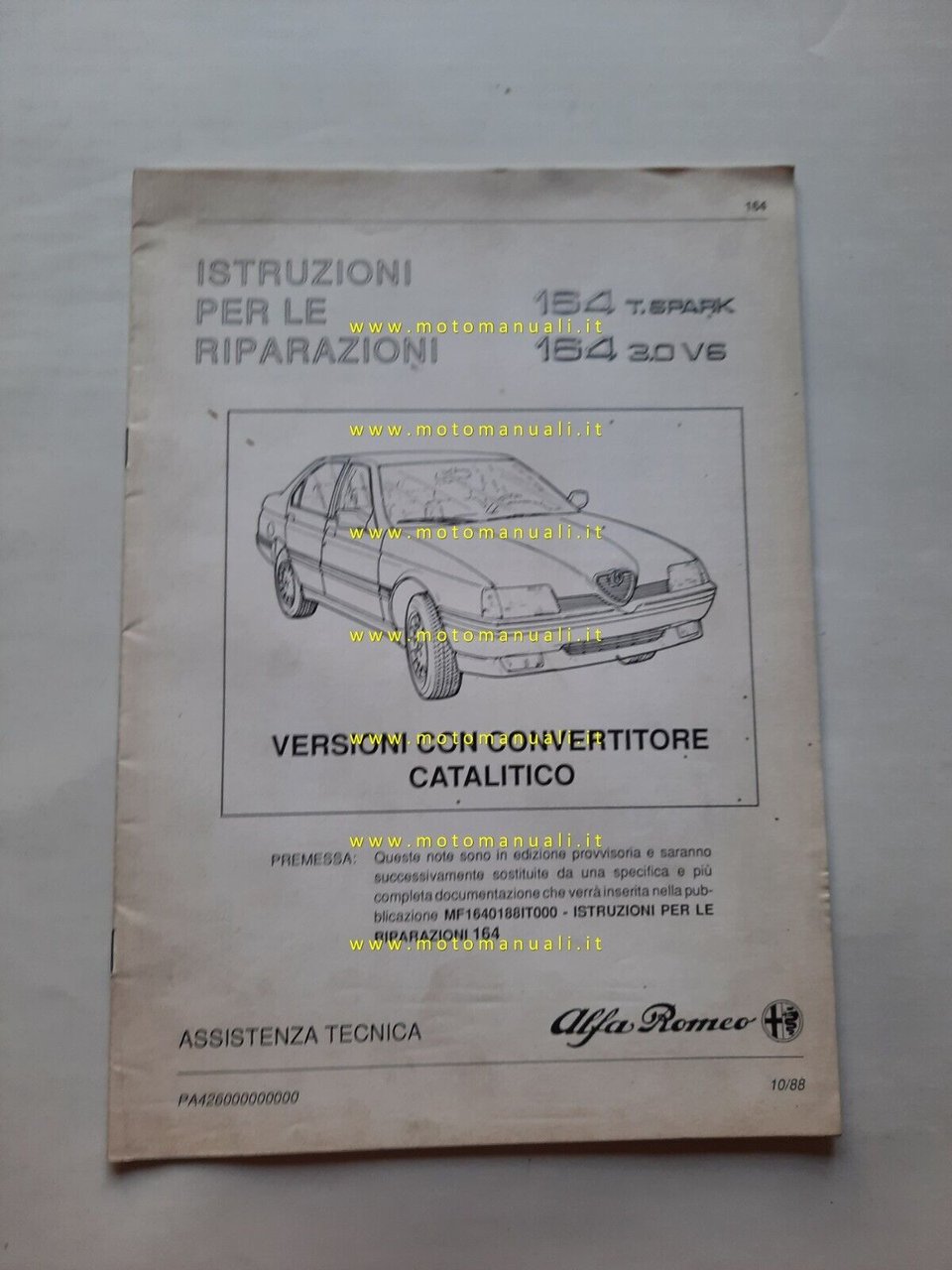Alfa Romeo 164 T.Spark-V6 3.0 Catalitica 1988 VARIANTI manuale officina