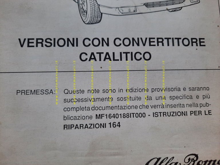 Alfa Romeo 164 T.Spark-V6 3.0 Catalitica 1988 VARIANTI manuale officina
