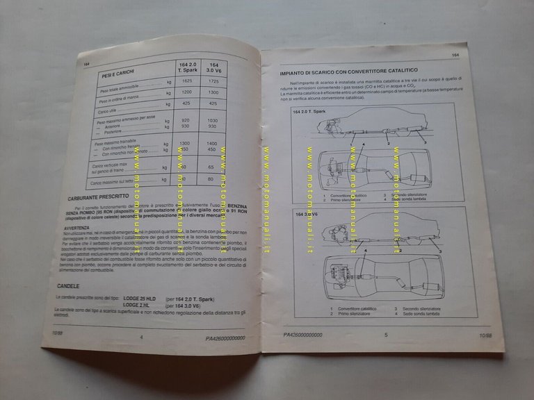 Alfa Romeo 164 T.Spark-V6 3.0 Catalitica 1988 VARIANTI manuale officina
