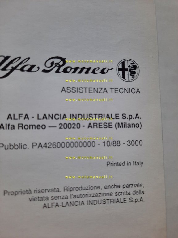 Alfa Romeo 164 T.Spark-V6 3.0 Catalitica 1988 VARIANTI manuale officina