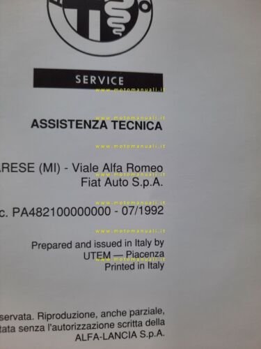 Alfa Romeo 164 T.Spark-V6-Quadrifoglio 1992 Product Bulletin manuale no depliant