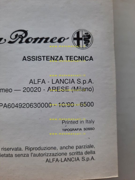 Alfa Romeo 164 V6 Turbo 1990 Product Bulletin manuale no …