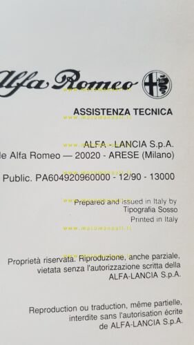 Alfa Romeo 164 V6 Turbo Catalitica 1990 Product Bulletin manuale …