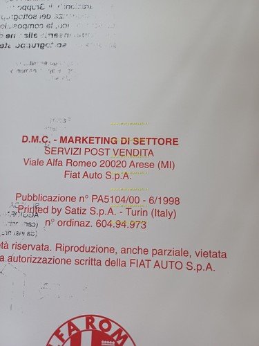 Alfa Romeo 166 1998 manuale officina Descrizioni - Dati Tecnici …