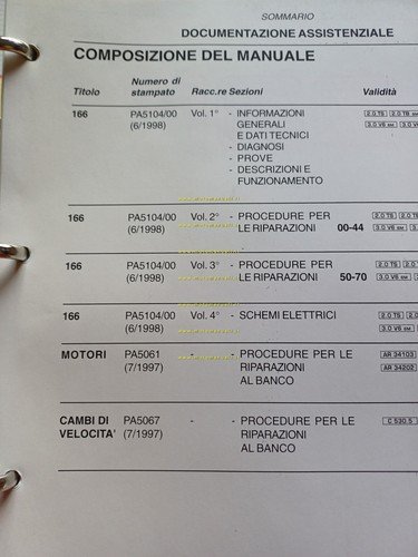 Alfa Romeo 166 1998 manuale officina Descrizioni - Dati Tecnici …
