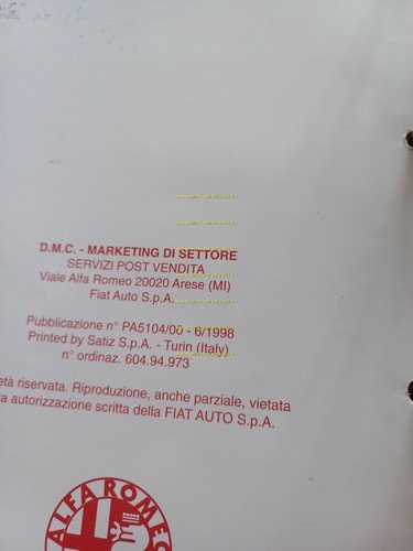 Alfa Romeo 166 1998 manuale officina procedure per riparazioni originale …