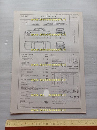 Alfa Romeo 1750 Berlina 105.48 1967 scheda omologazione DGM Motorizz. …