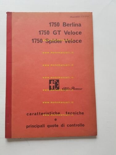 Alfa Romeo 1750-GT Spider Veloce '68 manuale officina caratteristiche tecniche
