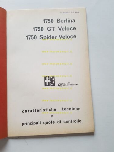 Alfa Romeo 1750-GT Spider Veloce '68 manuale officina caratteristiche tecniche
