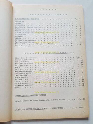 Alfa Romeo 1750-GT Spider Veloce '68 manuale officina caratteristiche tecniche
