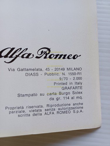 Alfa Romeo 1750 GT Veloce 1970 ALLEGATO manuale uso manutenzione …